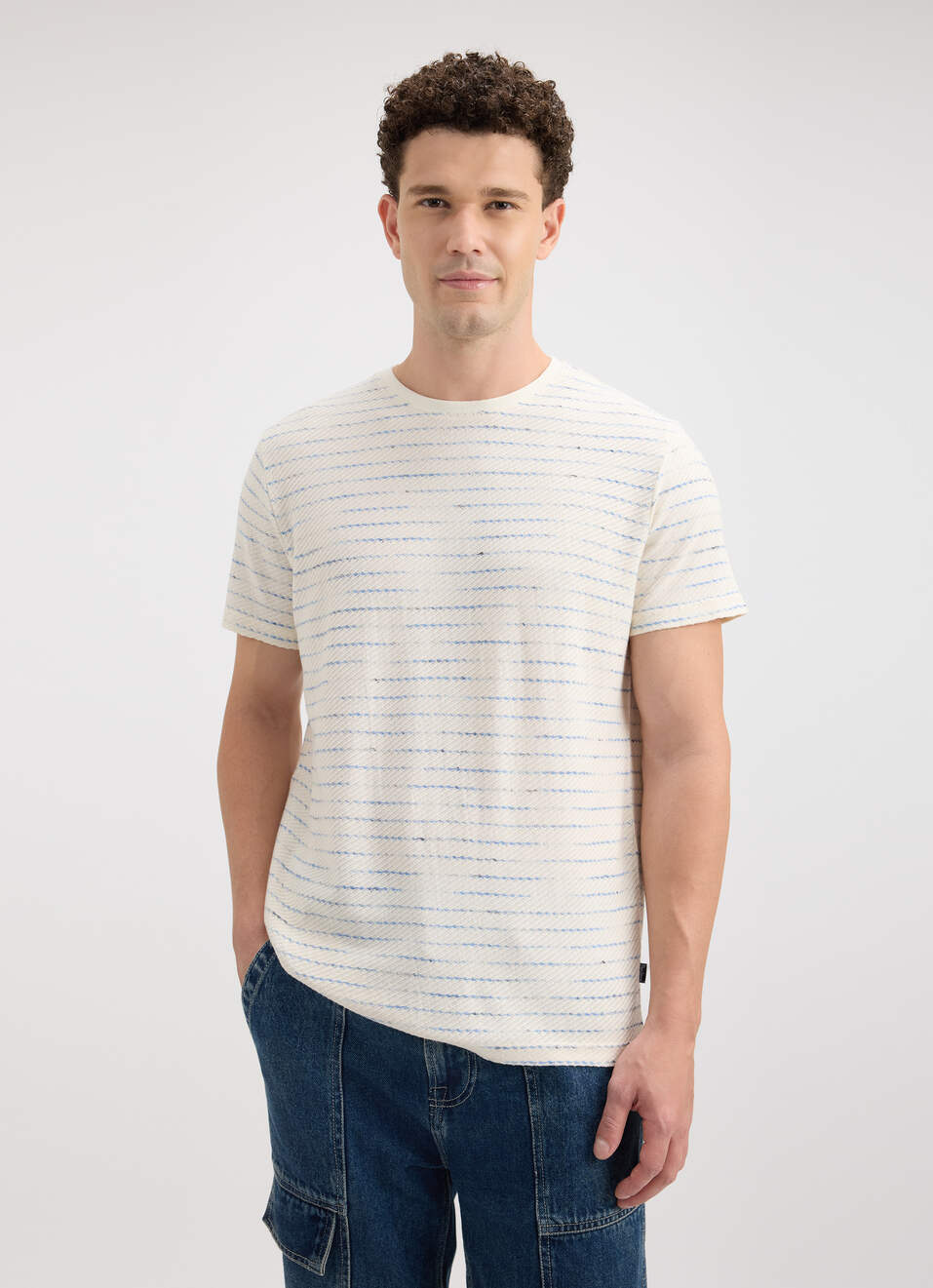 Men Off White Stripe Short Sleeve T-shirt, , large image number 1