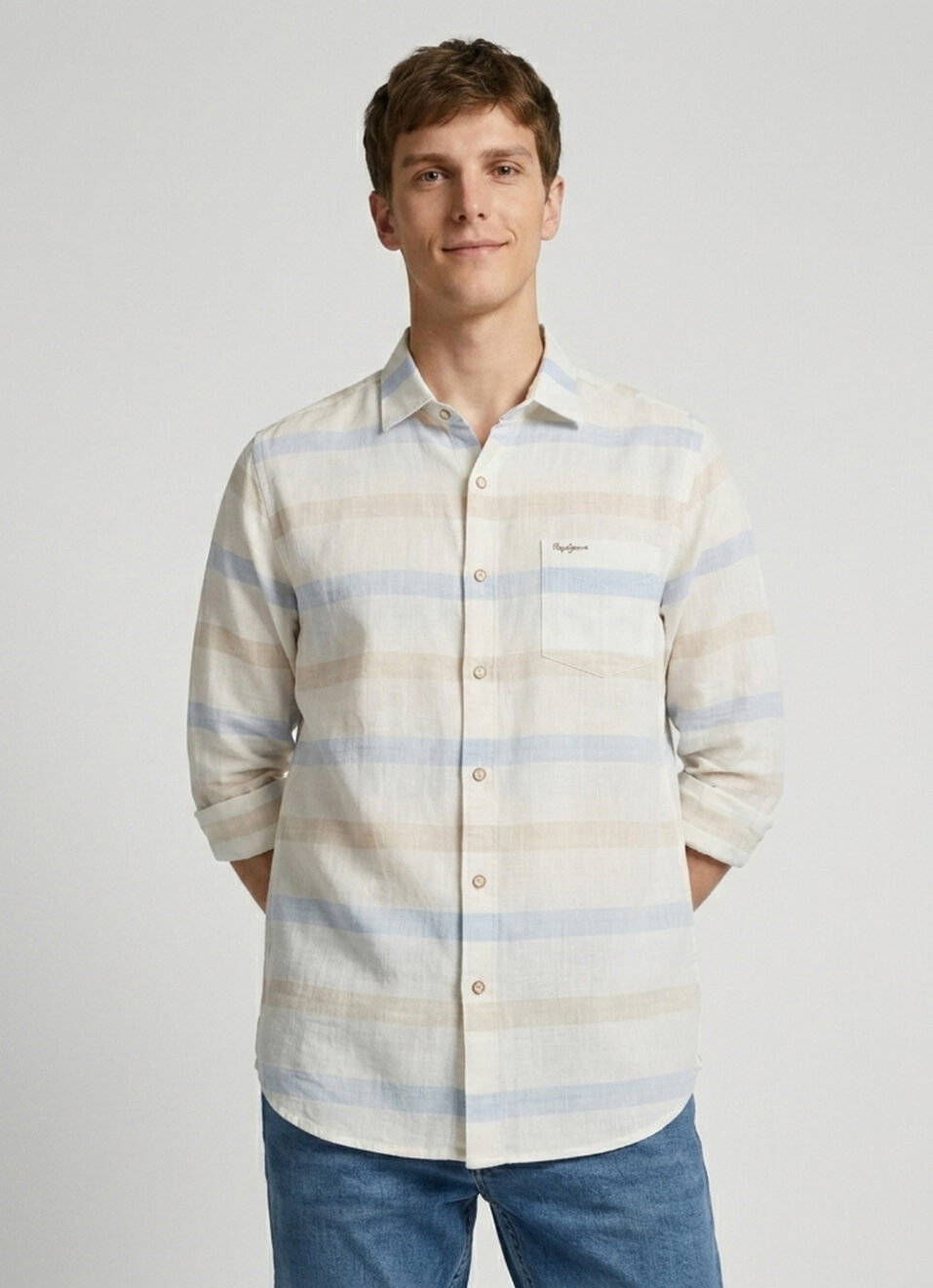 Men Blue Striped Long Sleeve Shirt, , large image number 1