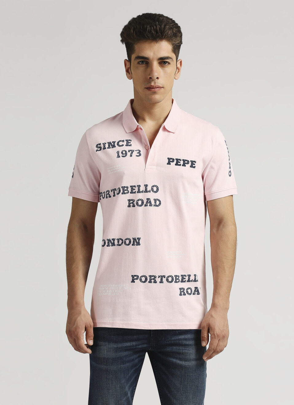 Pink Typographic Print Short Sleeve Polo, , large image number 1