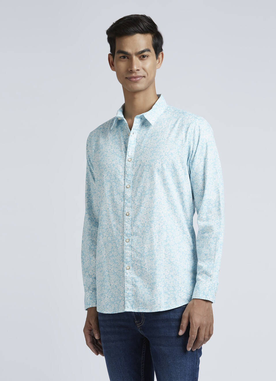 Blue Floral Print Full Sleeve Shirt, , large image number 2