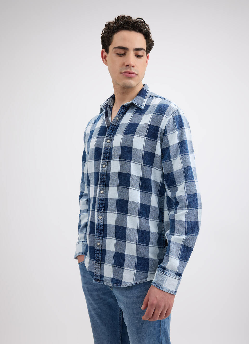 Men Indigo Check Full Sleeve Shirt, , large image number 3