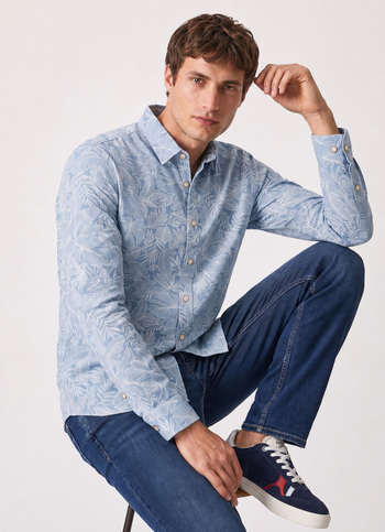Men Blue Printed Long Sleeve Shirt