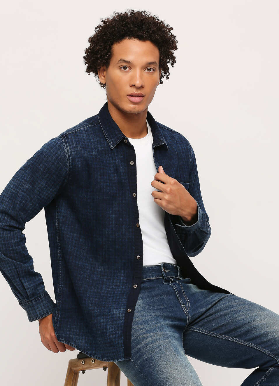 Indigo Checks Long Sleeve Shirt, , large image number 5