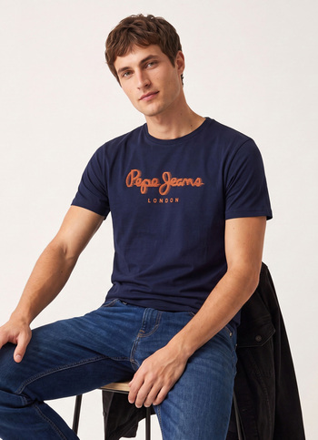 Men Navy Printed Slim Fit Short Sleeve T-shirt