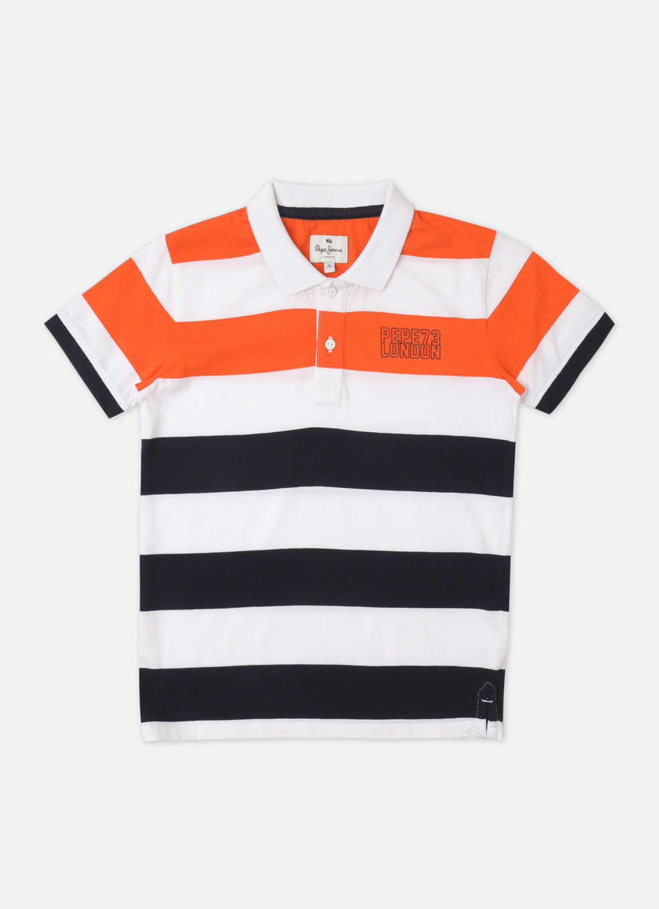 Boys Orange Stripe Short Sleeve Polo, , large image number 0