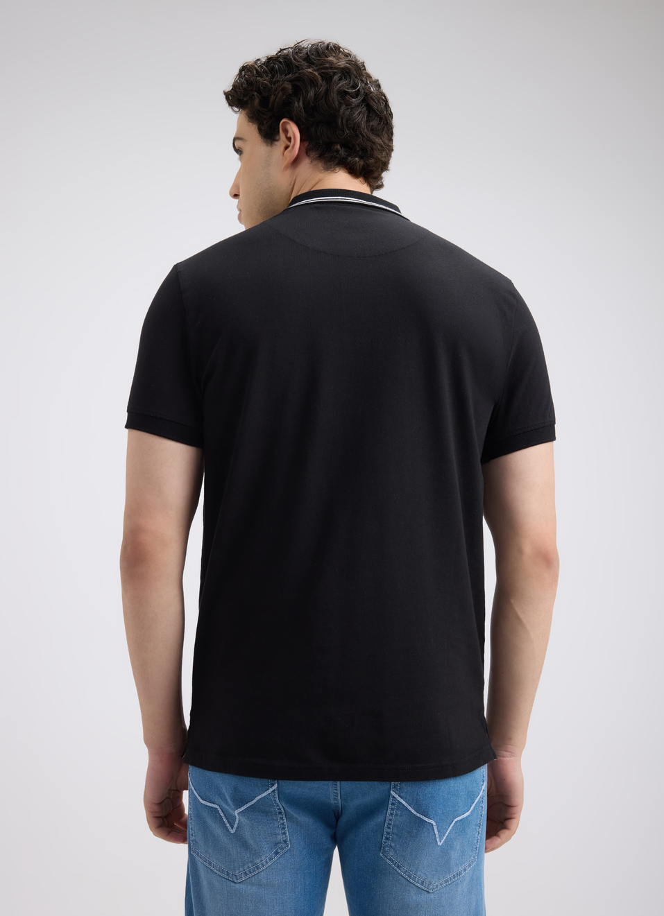 Men Black Photographic Print Short Sleeve Stretch Polo, , large image number 2