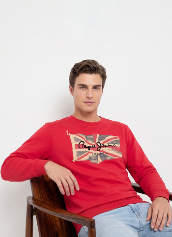 Men Red Placement Print Full Sleeve Sweatshirt