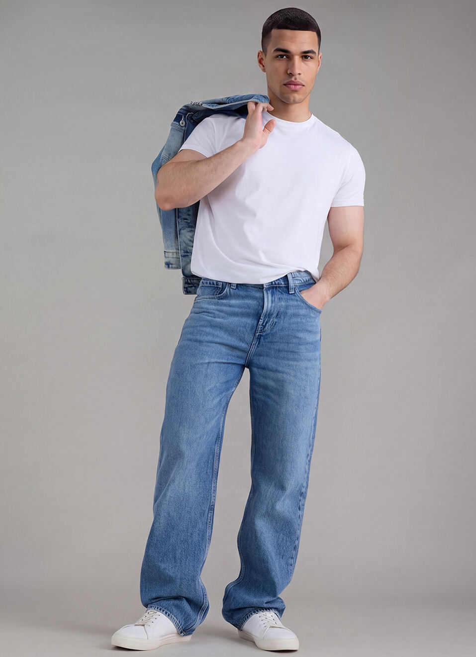 Men Blue Baggy Fit Mid Rise Jeans, , large image number 1