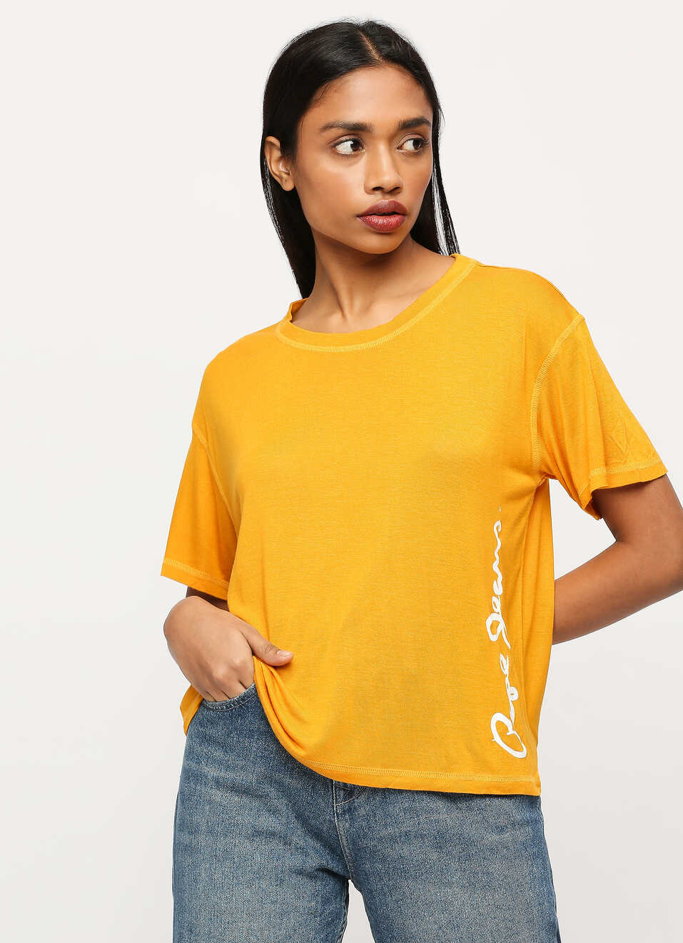 Yellow Vertical Logo Print T-shirt, , large image number 5