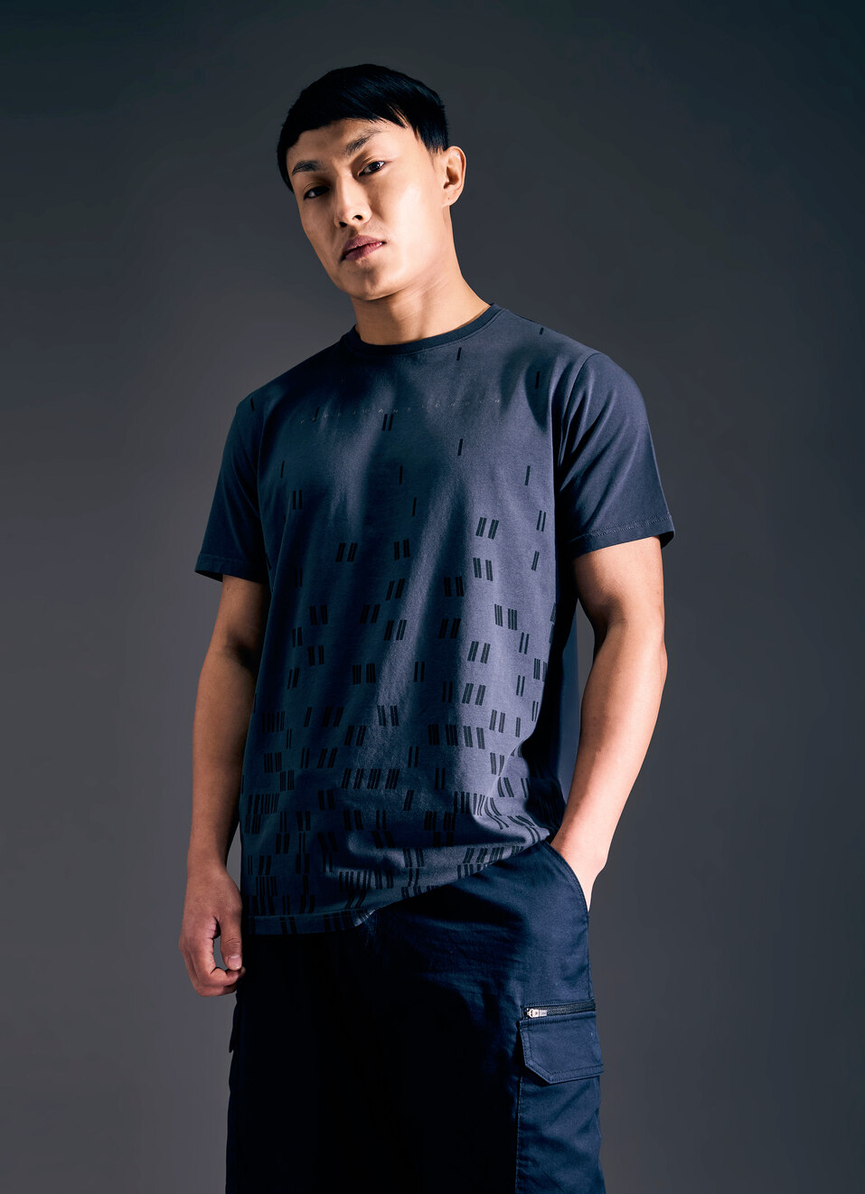 Men Grey Abstract Print Short Sleeve Stretch T-shirt, , large image number 0