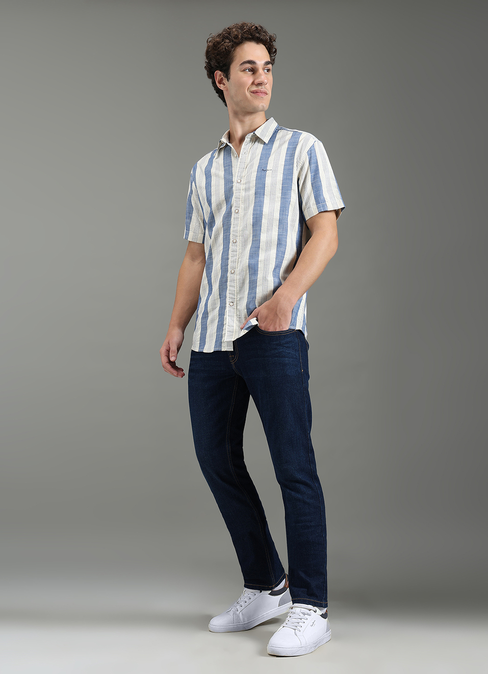 Men Blue Striped Shirt, , large image number 2
