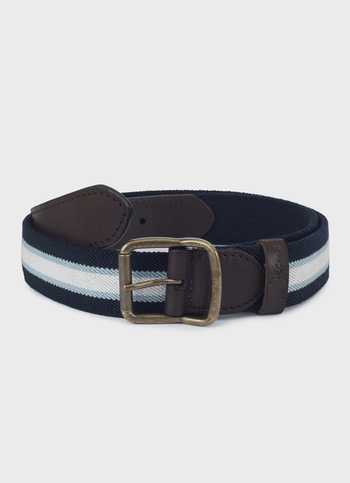 Men Blue Elasticated Stripe Belt With Brass Buckle