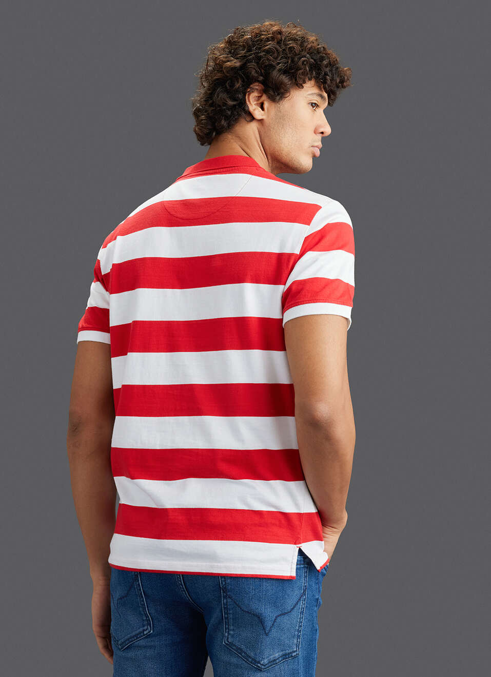 Men Red Regular Fit Short Sleeve Striped Polo, , large image number 6