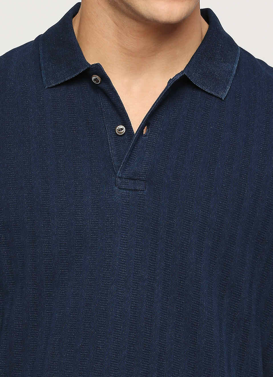 Blue Ribbed Neck Short Sleeve Polo, , large image number 4