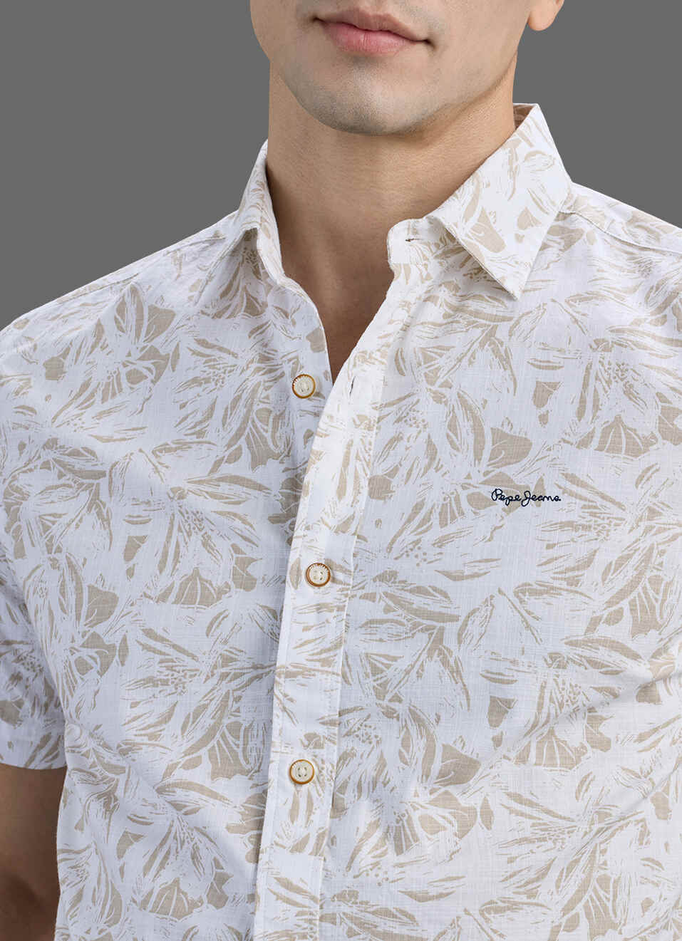 Men Beige Printed Short Sleeve Shirt, , large image number 1