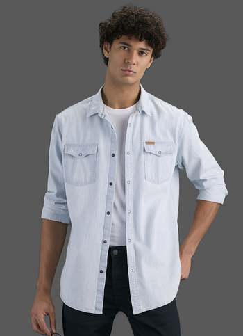 Men Light Blue Denim Long Sleeve Shirt