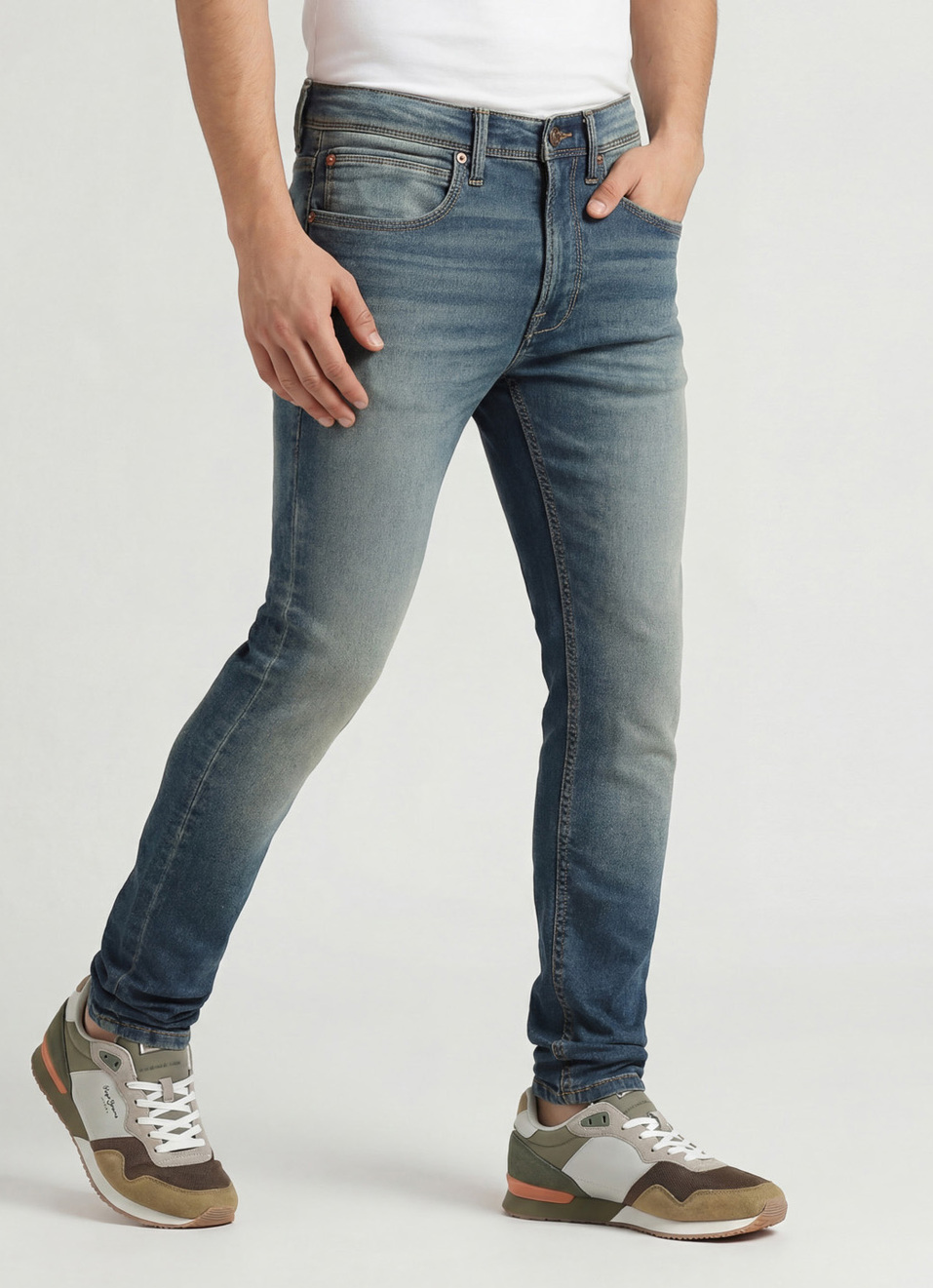 Chinox Mid Rise Skinny Fit Knitted Gymindigo Jeans, , large image number 0