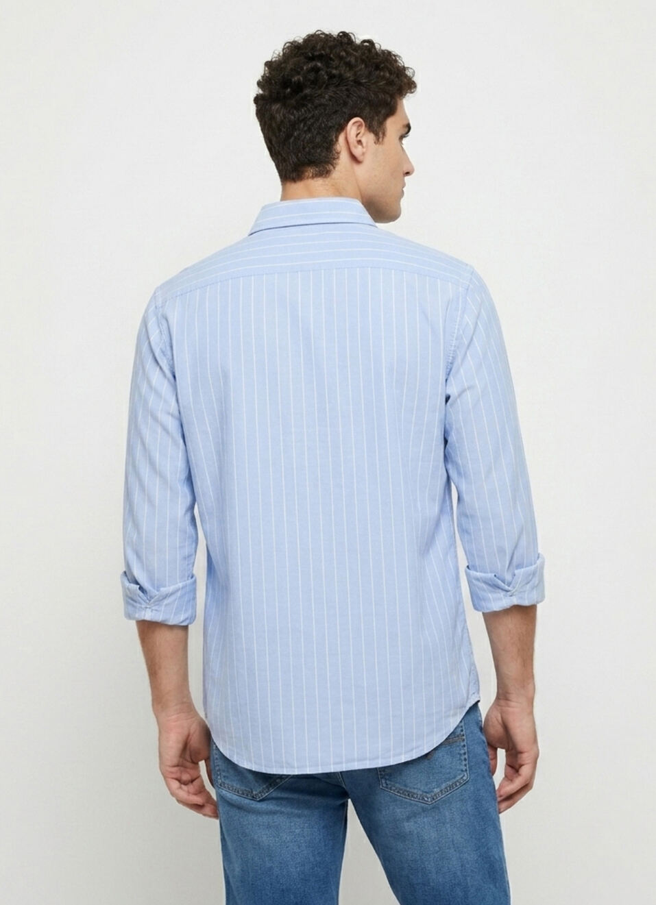 Men Blue Striped Oxford Long Sleeve Shirt, , large image number 2