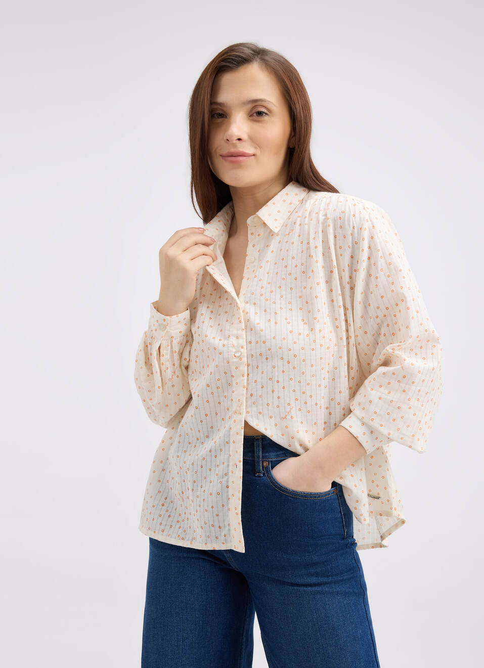 Women Off White Polka Dot Full Sleeve Shirt, , large image number 0