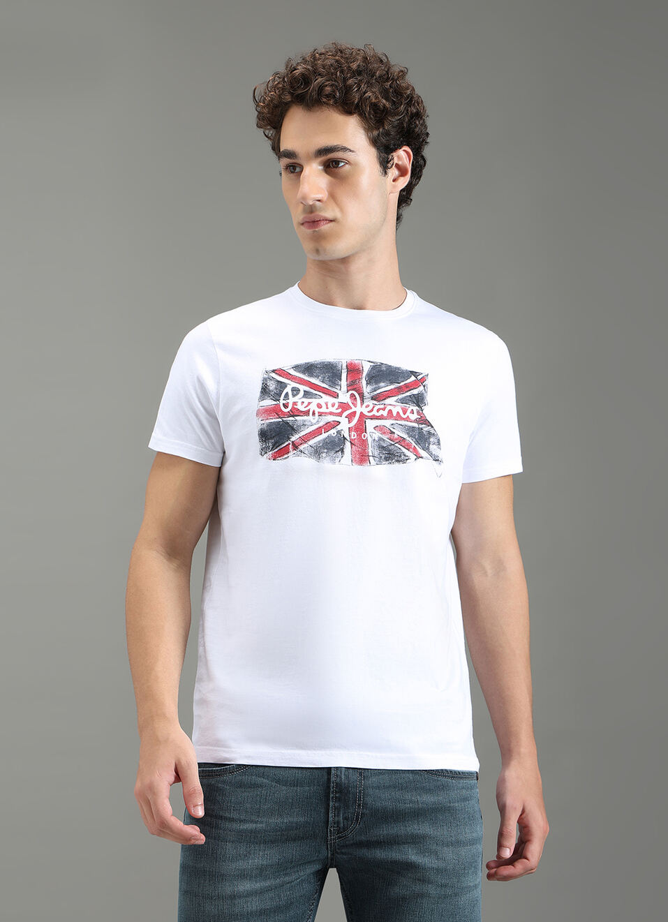 Men White Graphic Slim Fit T-shirt, , large image number 5