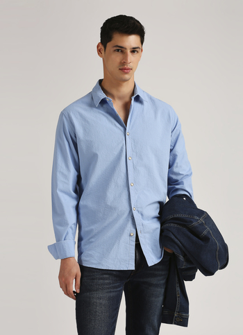 Blue Seersucker Narrow Stripes Long Sleeve Shirt