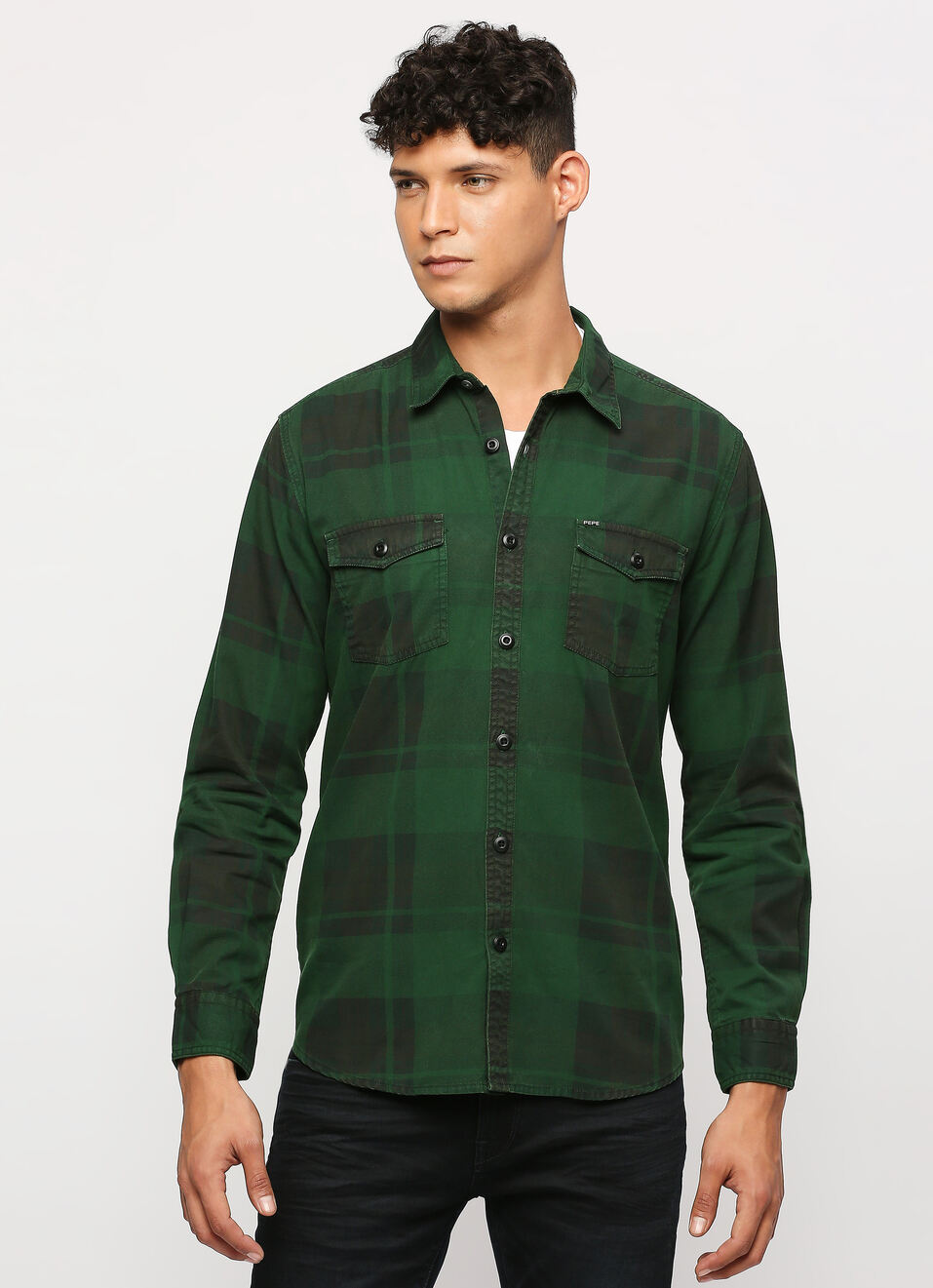 Green Checked Full Sleeve Shirt, , large image number 1