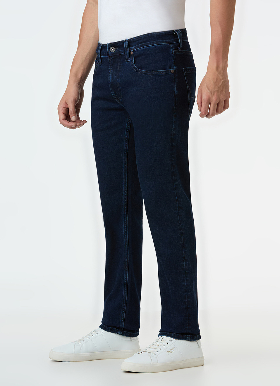 Men Navy Blue Mid Rise Slim Fit Stretchable Jeans, , large image number 5