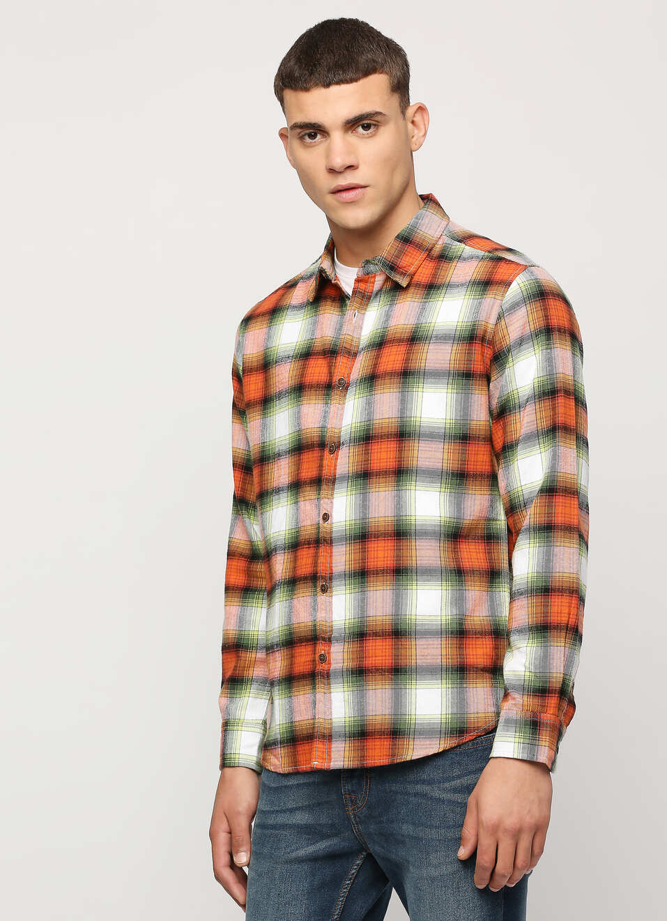 Orange Checks Full Sleeve Shirt, , large image number 3