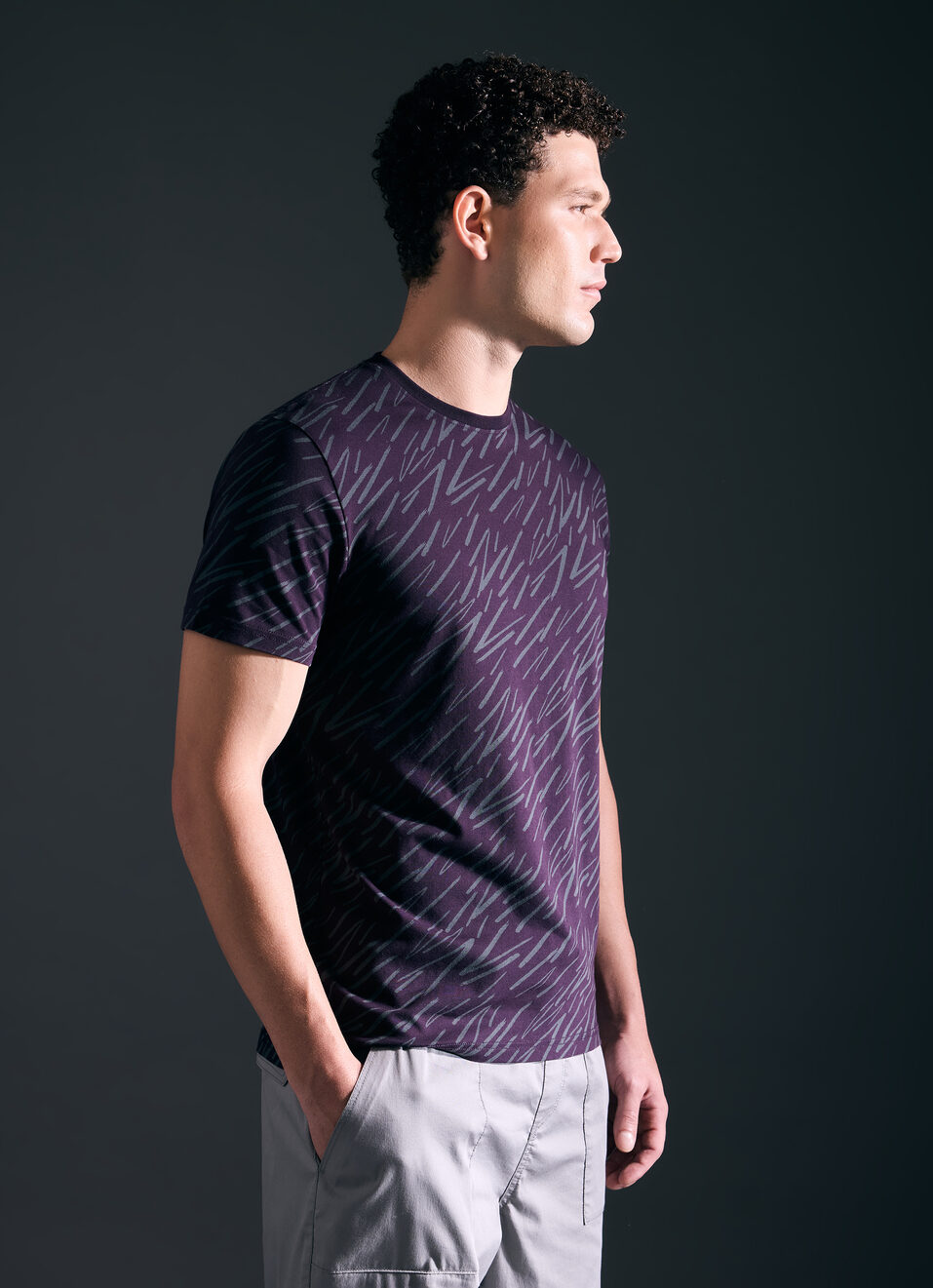 Men Purple All Over Print Short Sleeve T-shirt, , large image number 3