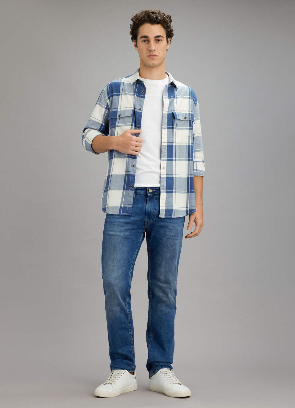 Men Blue Check Long Sleeve Shirt, , large image number 2