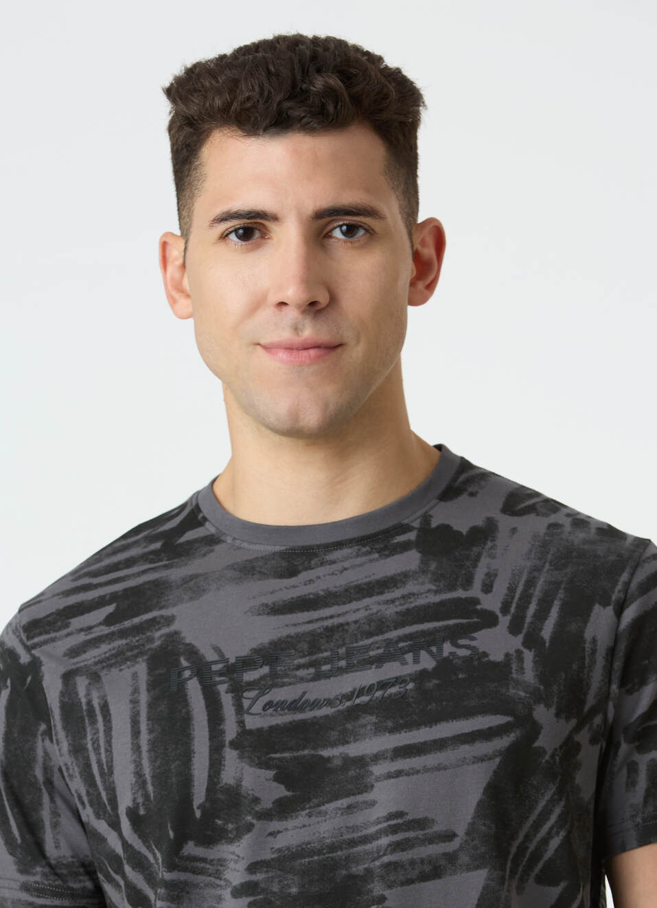 Men Grey Brushstroke Print Short Sleeve T-shirt, , large image number 4