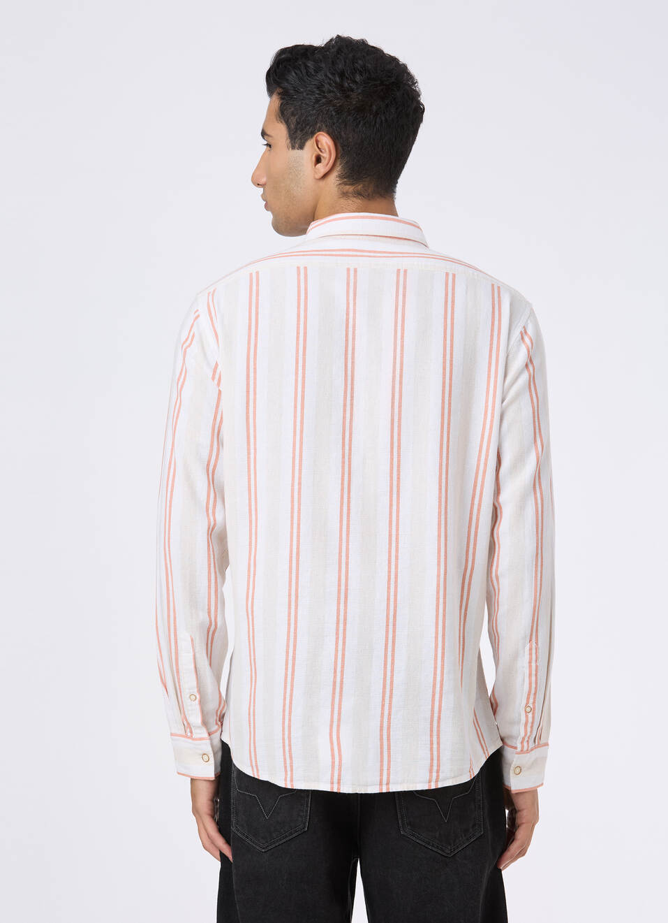 Men Natural Beige Stripe Full Sleeve Shirt, , large image number 2