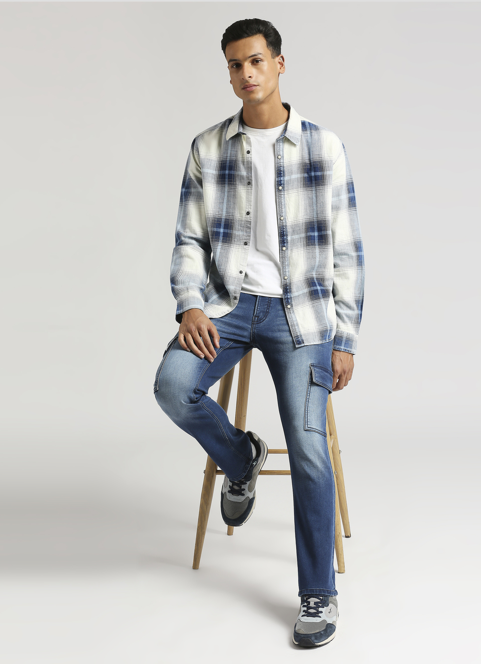 Yarn Dyed Indigo Checks Long Sleeve Shirt, , large image number 5