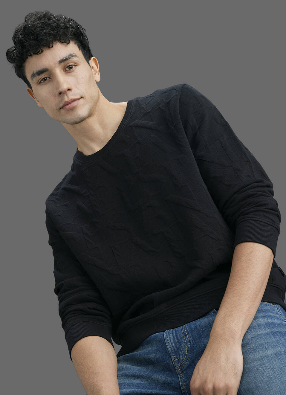 Men Black All Over Print Full Sleeve Sweatshirt, , large image number 0