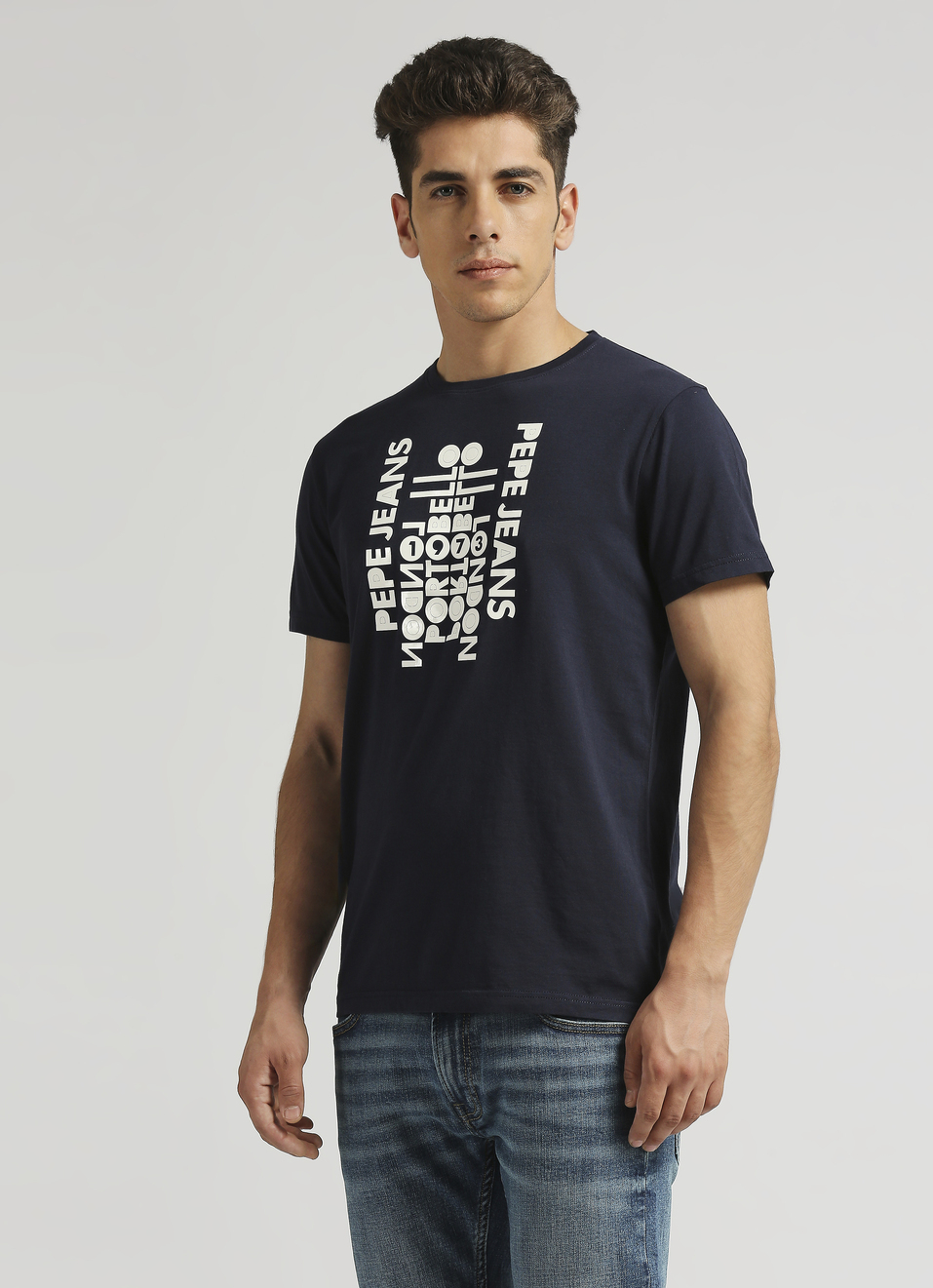 Navy Sheet Transfer Print Short Sleeve T-shirt, , large image number 3
