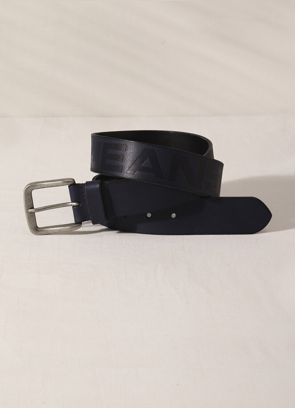 Blue Embossed Leather Belt, , large image number 0