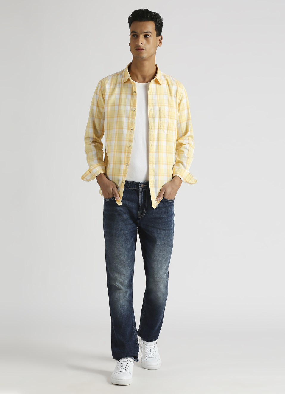 Yellow Plaid Summer Long Sleeve Shirt, , large image number 5