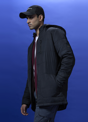 Black Full Sleeve Hooded Parka