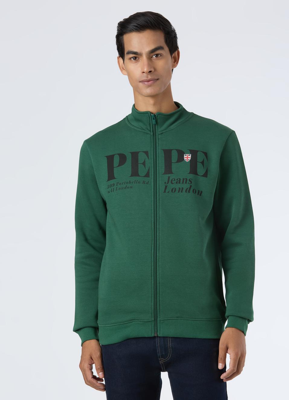 Men Ivy Green Typographic Full Zip Sweatshirt, , large image number 1