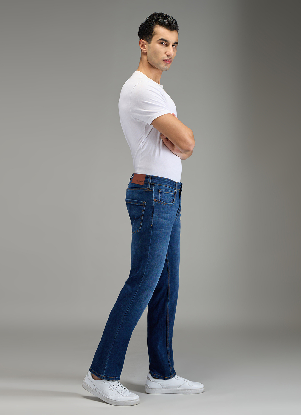 Men Blue Mid Rise Straight Fit Stretchable Jeans, , large image number 6