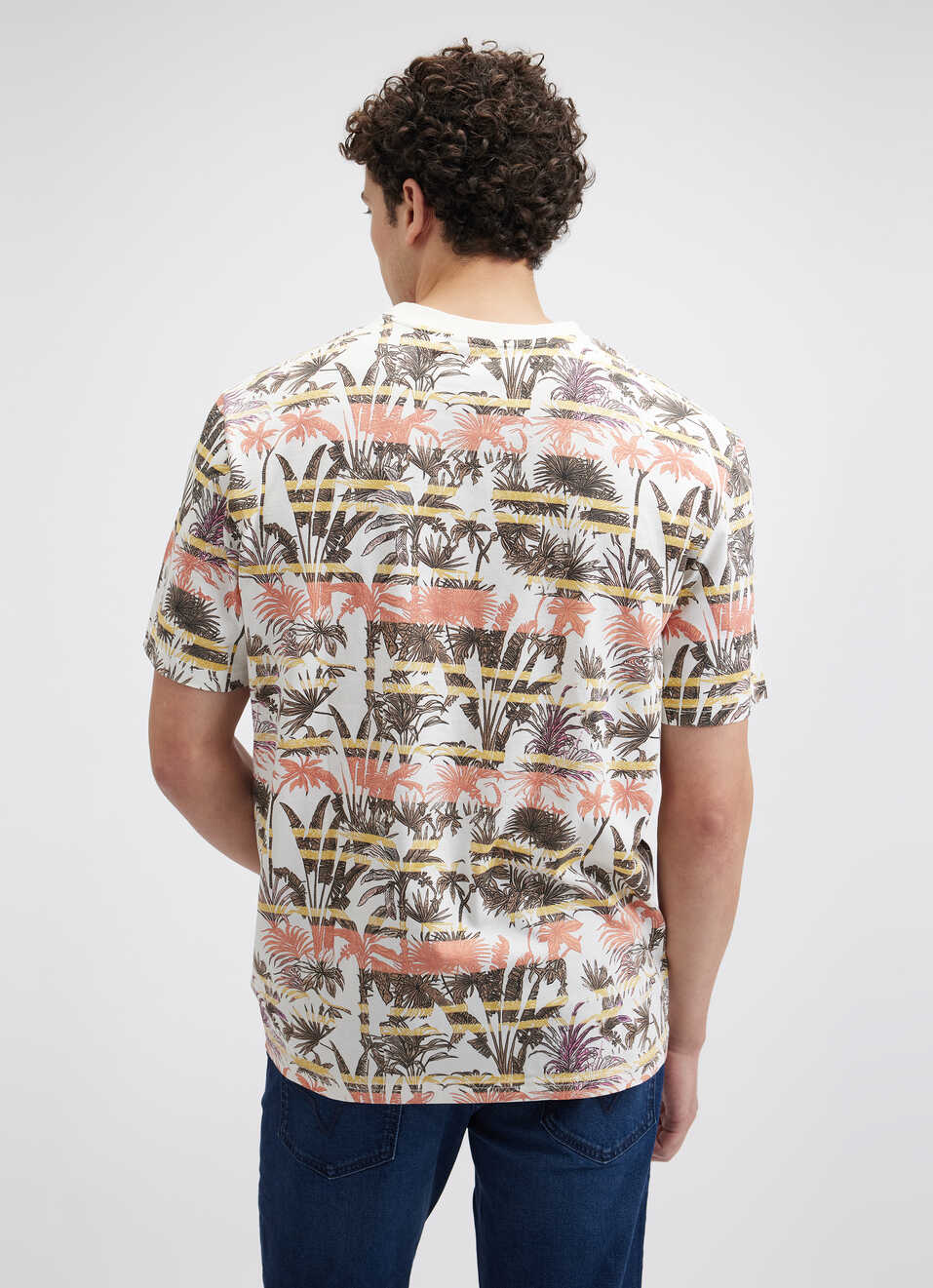 Men Off White Tropical Print Short Sleeve T-shirt, , large image number 2