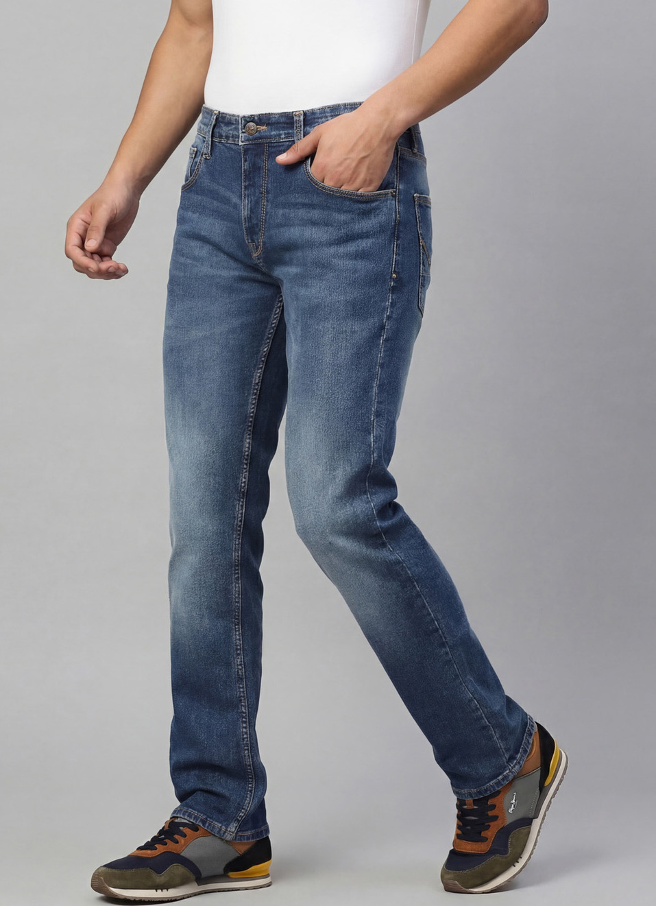 Holborne Light Blue Mid Rise Straight Fit Jeans, , large image number 0