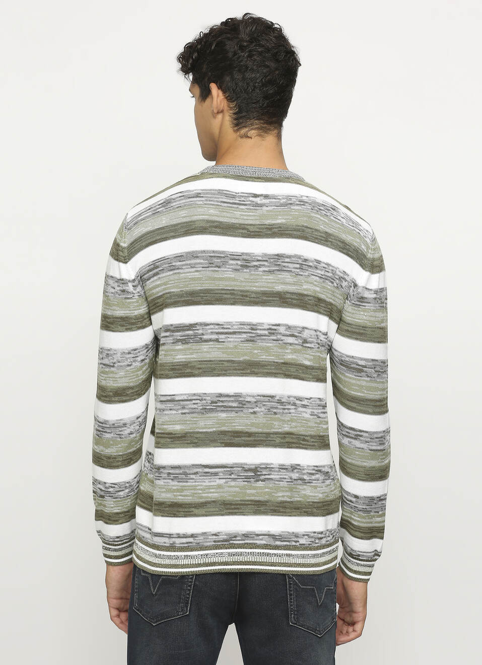 White Striped Full Sleeve Sweater, , large image number 2