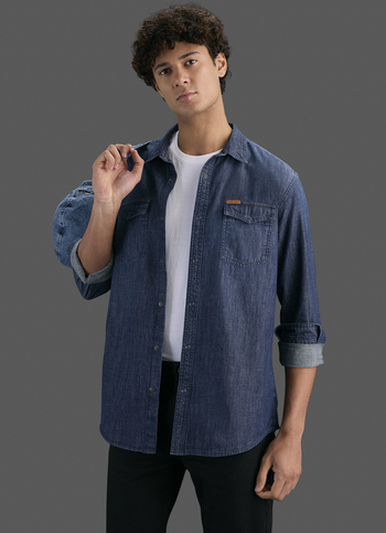 Men Dark Blue Long Sleeve Denim Shirt
