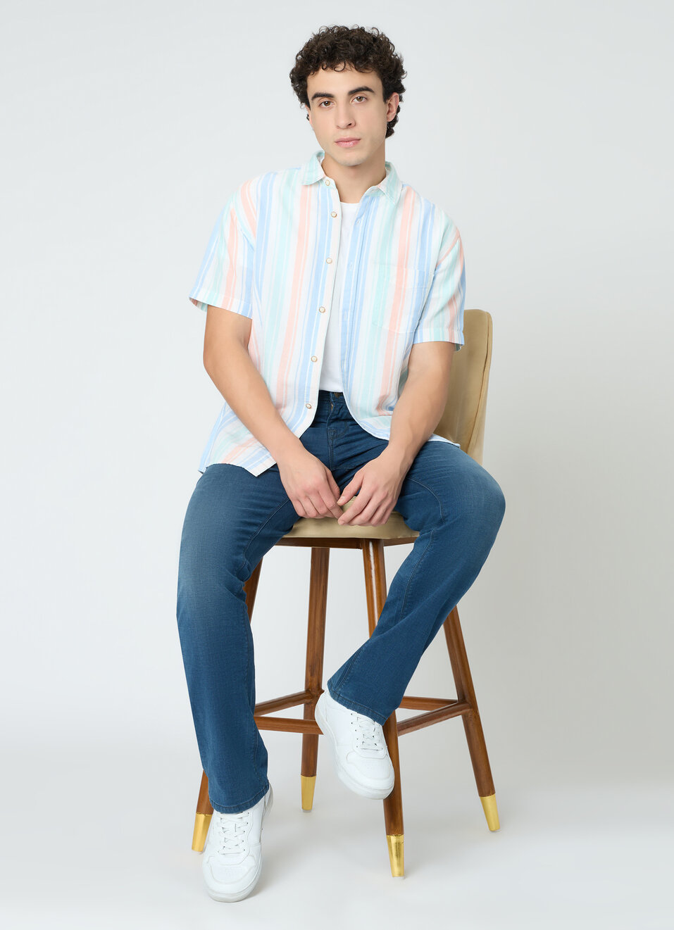 Men Blue Striped Shirt, , large image number 5