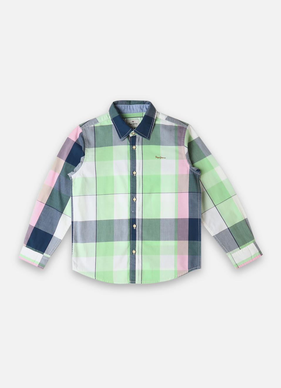 Boys Lime Twill Checks Yarn-dyed Long Sleeve Shirt, , large image number 0