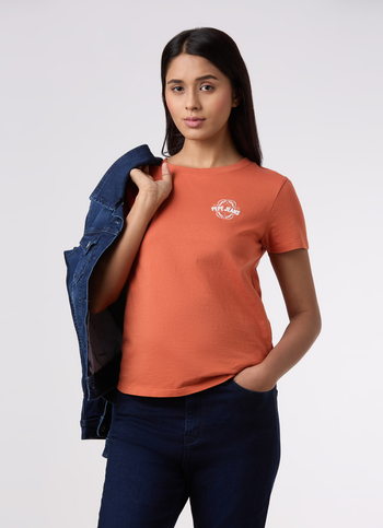 Women Orange Placement Print T-shirt