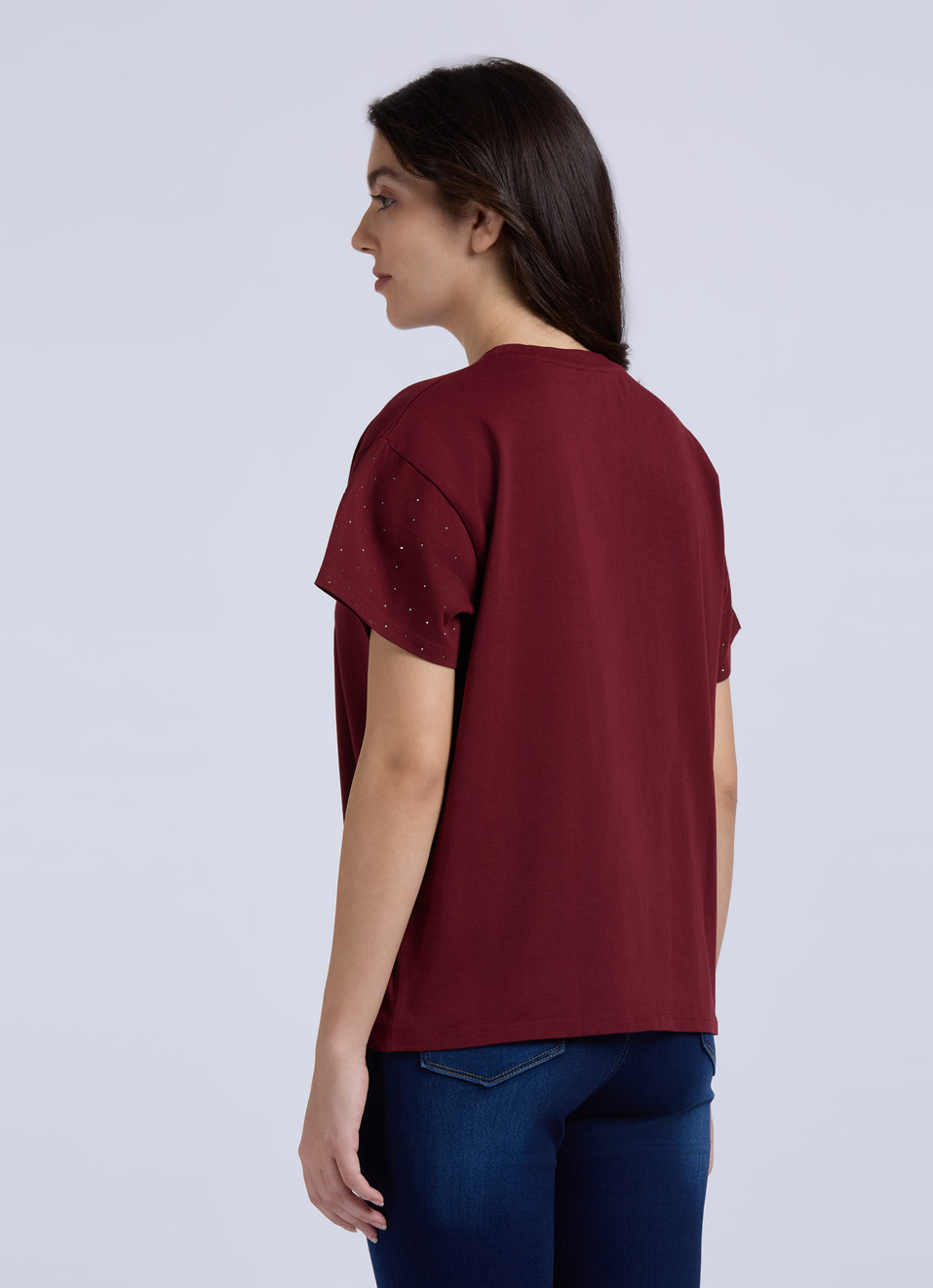Burgundy Embellished Short Sleeve T-shirt, , large image number 2