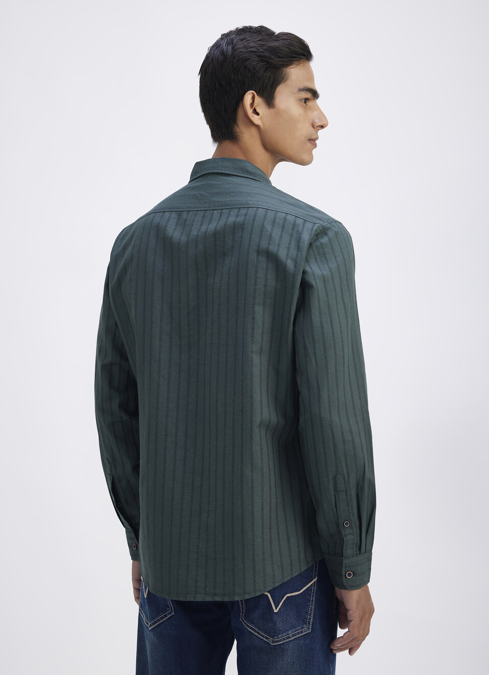 Men Green Stripe Full Sleeve Shirt, , large image number 2