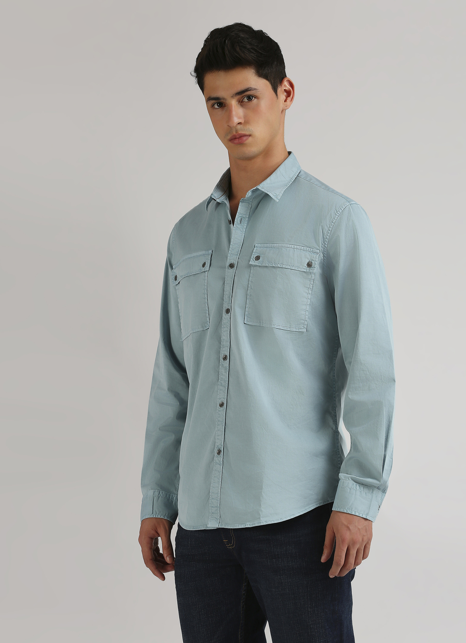 Teal Twill Dual Pocket Long Sleeve Shirt, , large image number 3